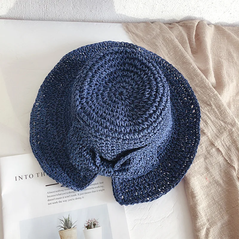 

Summer Women hat 2019 sun hat Lafite straw brim style beach Fisherman's hat foldable Seaside travel design leisure hat with bow