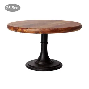 

Cake Display Stand Mori Acacia Solid Wooden Hand Polished Baking High Black Metal Leg Tray For Hotel Wedding Dessert Supplies