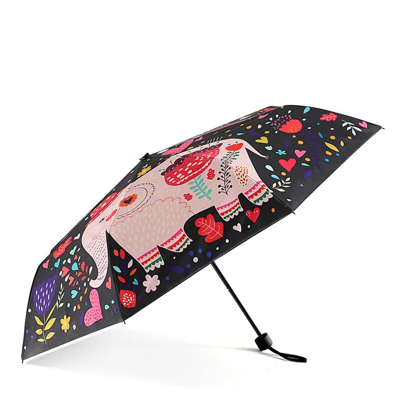 

Cartoon Elephant Waterproof Umbrella Three Folding Rain Pocket Umbrellas Women Pocket Rain Gear Parasol Outdoor Accessories