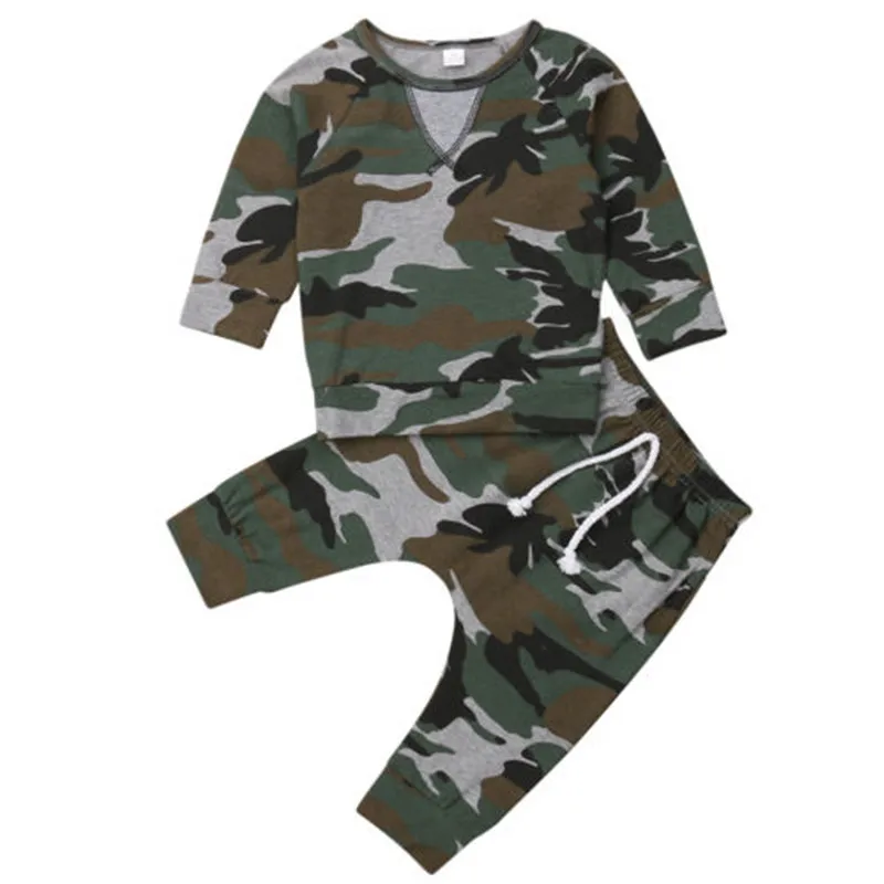 

US Kids Baby Boys Clothes Autumn Outfits Camouflage Long Sleeve T-shirt Pullovers Tops Long Pants 2PCS Cotton Soft Hot Set 0-24M