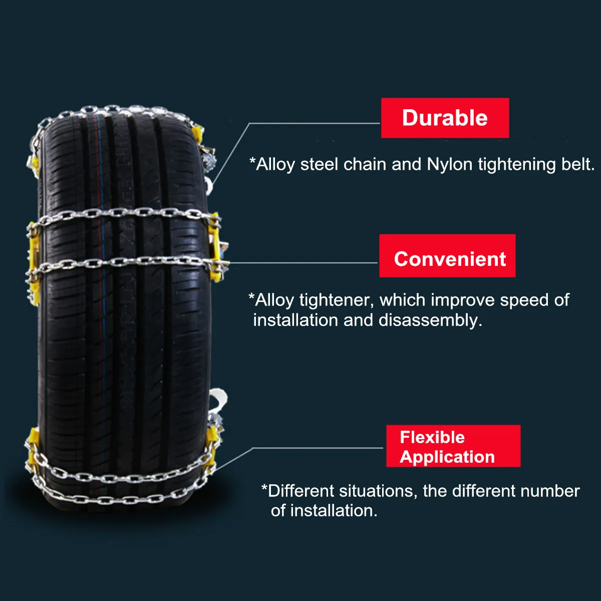 1PC Universal Alloy Steel Anti-slip Car Snow Mud Chain Wheel Tyre Tire Belt Emergency Anti Skid Snow Chains S/M/L