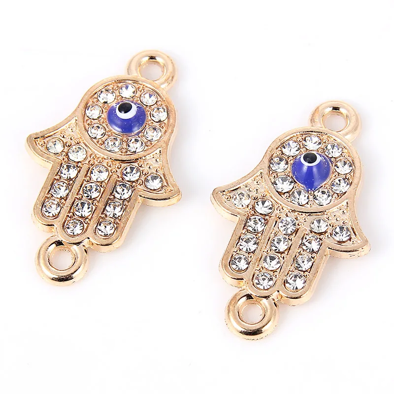 

10pcs Gold Sliver Crystal Enamel Blue Eyes Fatima Hand Connector Charms Jewelry Making Bracelet Accessories For Women Men
