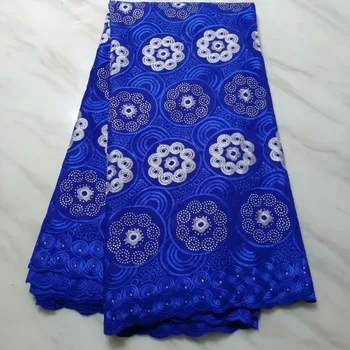 

5yard Swiss Lace Fabric 2019 Latest Heavy Stones Embroidery African Cotton Fabrics Swiss Voile Lace Popular Dubai Style Blue