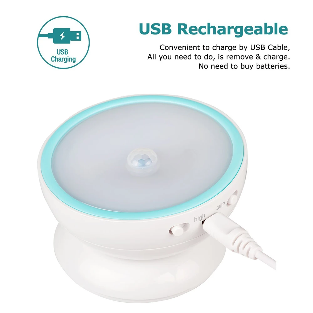 Портативный Перезаряжаемый USB светодиодный ночник с датчиком движения, вращающийся на 360 градусов, туалет, туалет, кухня, спальня, шкаф, настенный светильник для чтения, настольная лампа