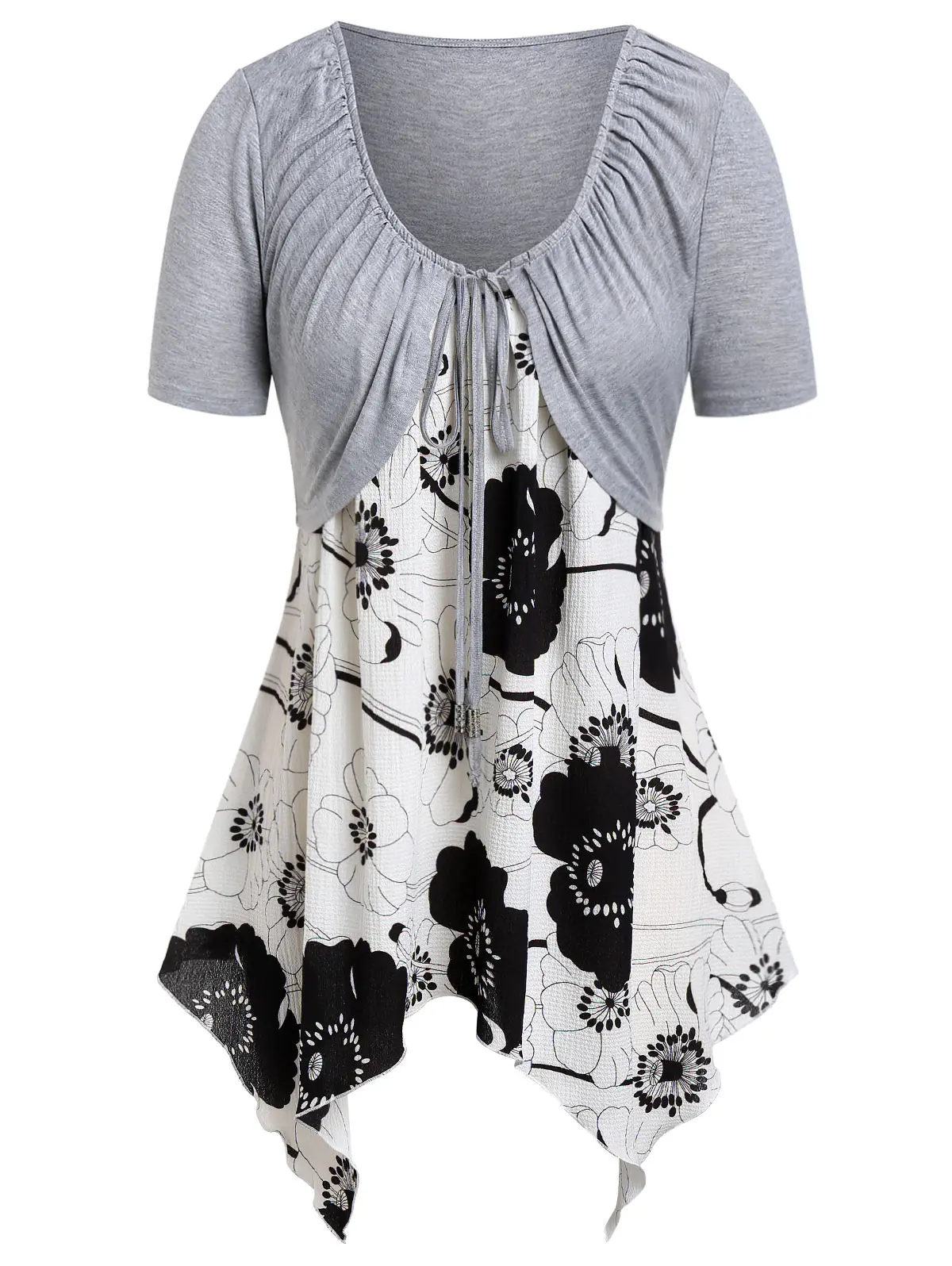 

Wipalo Plus Size Floral Handkerchief Cami Top With Tee Women Two Piece Long Shirts Summer Fashion Ladies Tops Tees Big Size 5XL