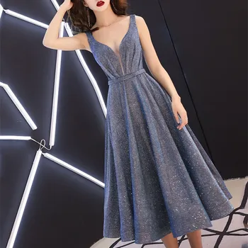 

2019 New Deep V-neck Sleeveless Party Dress Women Summer Vintage Empire A-line Mid Dress Sexy Straps Dresses