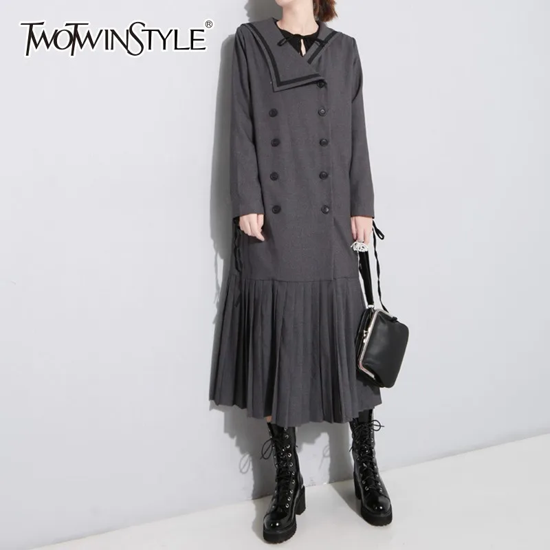 TWOTWINSTYLE длинный плащ пальто женский с матросским воротником длинным рукавом