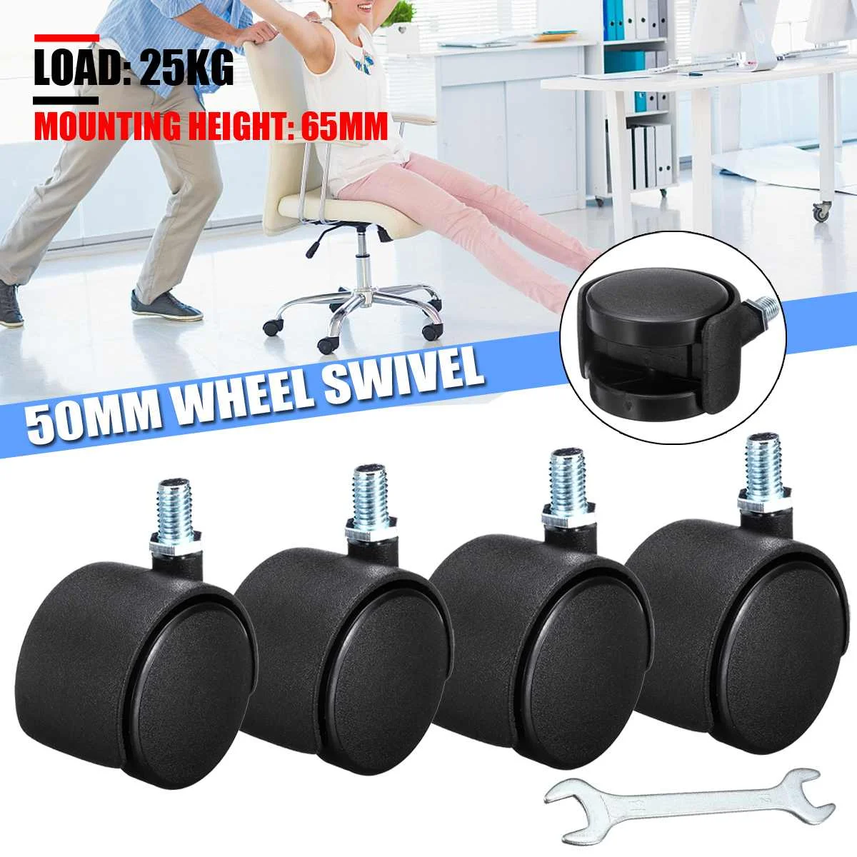 

4pcs Black Plate Caster 50mm Nylon Wheel Chair Table Castor Replacement Hardware Casters For Industrial Furniture Mayitr