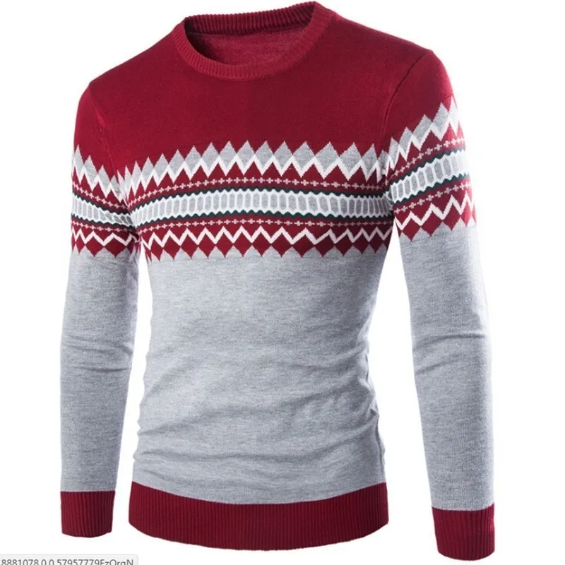 Zollrfea Men Casual Full Sweater Men Fashion New O-Neck Patchwork Quality Knitted Male Sweaters Plus Size 2XL AD00163