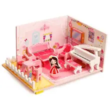 Детская деревянная мини 3D Музыкальная гостиная диван дом игры образование головоломка игрушка
