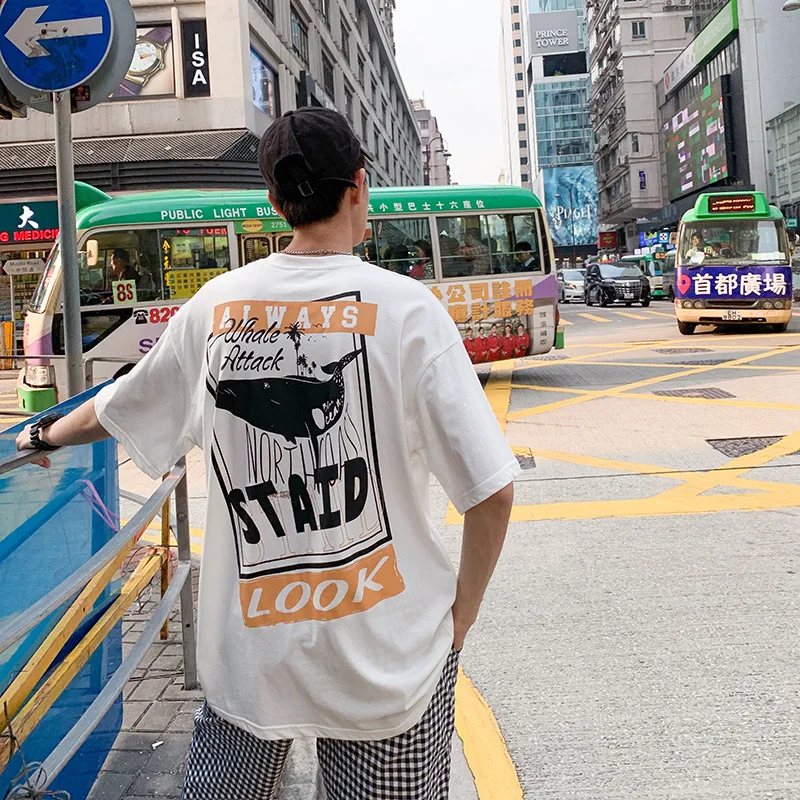 

Men's T-shirt 2019 Summer New Youth Popular Cotton Loose Round Neck Large Size M-5XL Pullover Personality Teen Men's Clothing