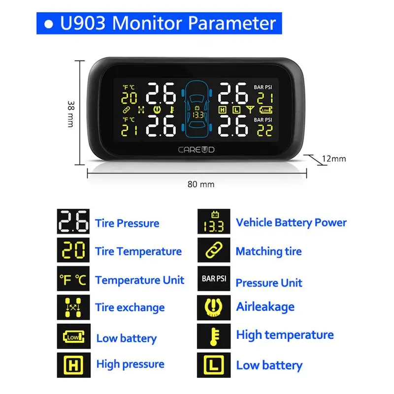 Универсальный автомобильный TPMS система мониторинга давления в шинах дисплей внутренние противоугонные датчики монитор давления в шинах в режиме реального времени TPMS U903