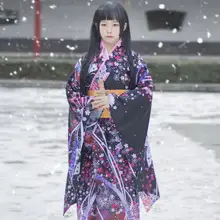 Винтаж оригинальной традиции шелковое кимоно-юката платье с Оби японский стиль для женщин кимоно халат сексуальный Хэллоуин костюмы для косплея H9022