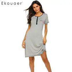 Ekouaer женская ночная рубашка Sleepshirts с круглым вырезом с коротким рукавом печатное мягкое свободное Ночное Платье Женское ночное белье