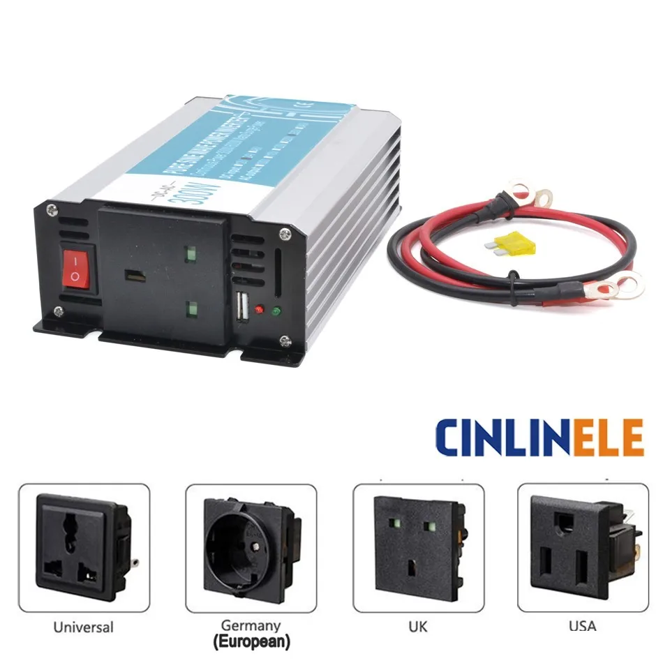 Великобритания розетка Чистая синусоида Инвертор 300 Вт CLP300A DC 12 В 24 48 к AC 110 220 умная