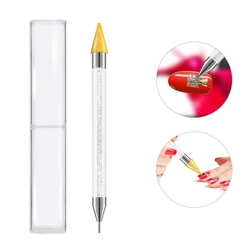 

Dual-ended Dotting Pen Rhinestone Studs Picker Wax Pencil Manicure Nail Art Tool (White Rhinestones + Yellow Wax Head)