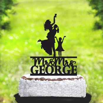 

Family Wedding Cake Topper,Bride and Groom Cake Topper with Kids,Personalized mr and mrs surname cake topper,acrylic cake topper