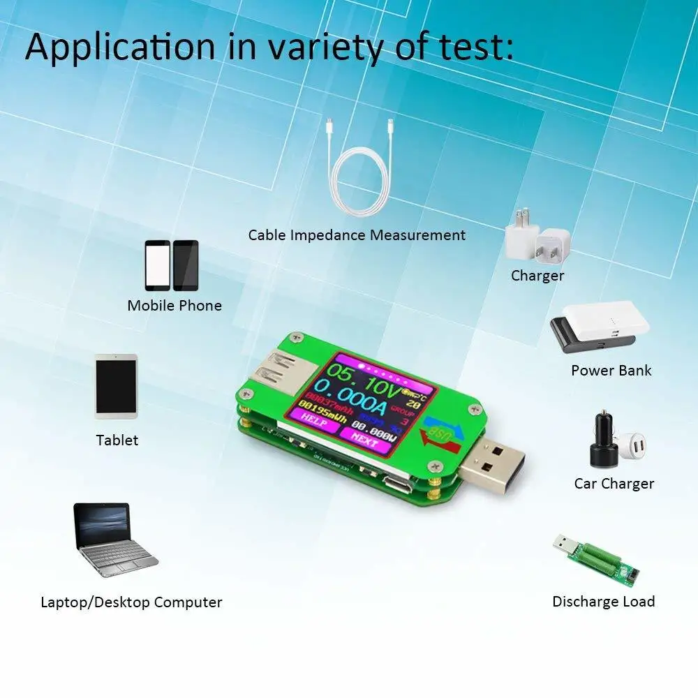 UM34/UM34C USB 2,0 цветной ЖК-дисплей USB тестер напряжения измеритель тока Вольтметр Измерение заряда батареи амперметр напряжения