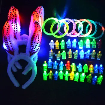 

50pcs LED Glow Party Favor Supply Bunny Rabbit Light Finger Lights Flashing Glasses Neon Party Bracelets Glow Props Adult Kid