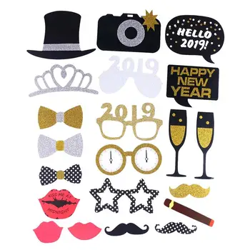 

21PCS New Year Photo Props Funny Glitter Photography Accessories for Theme Party