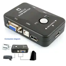Высокое качество Switcher Мышь USB2.0 2-Порты и разъёмы адаптер распределительной коробки для клавиатуры монитор видео KVM 1920*1440 #0117