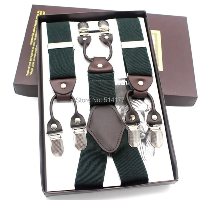 

Casual Genuine leather male suspenders clip western-style trousers elastic spaghetti strap clip check 6 clasp solid color