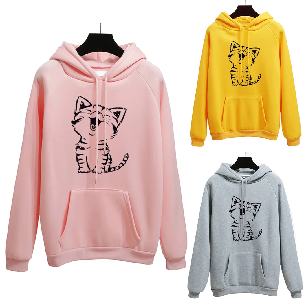 2019 для женщин Весна Kawaii толстовки Harajuku с принтом кота толстовка капюшоном
