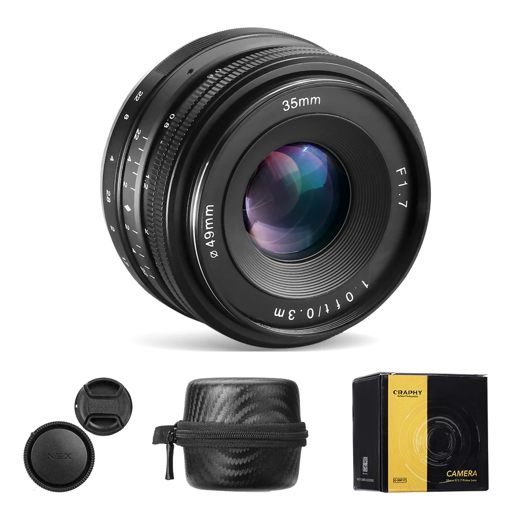 

CRAPHY 35mm f/1.7 Large Aperture Lens Manual Focus Prime Camera Lenses for Sony with Cleaning Wipe