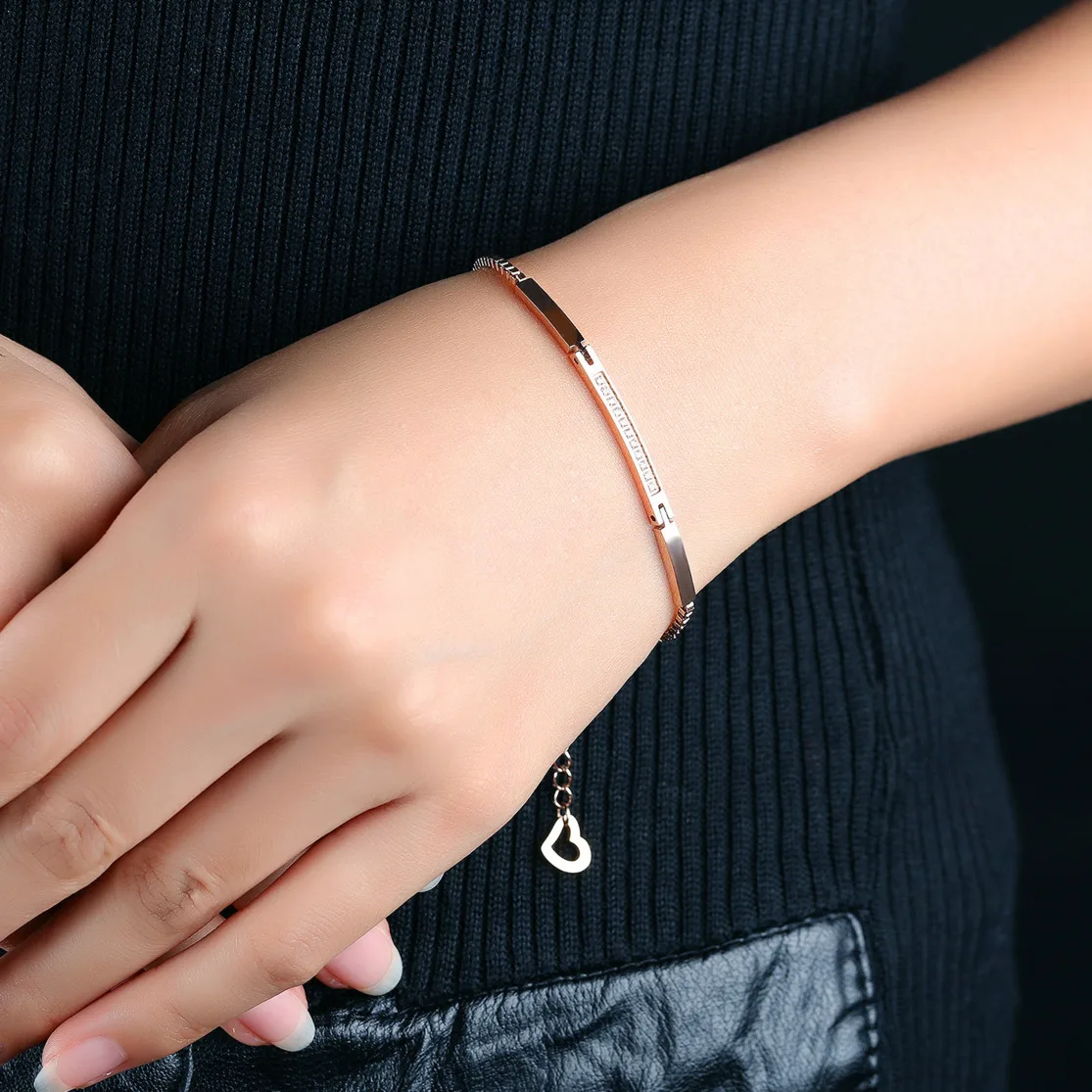 

AAA Cubic Zirconia Stainless Steel Rose Gold Chain Link Friendship Bracelets Bangles For Women Bracelet Femme 2019