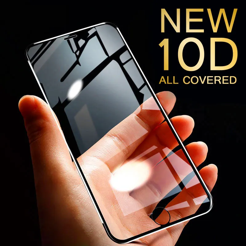 

10D Aluminum Curved edge Protective Glass On For iPhone 8 6 6s 7 Plus Full Screen Protector For iPhone X 5 SE 5S Tempered Glass