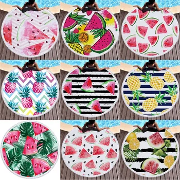 

2020 New Watermelon Printed Round Beach Towel Microfiber Beach Wrap Blanket Pineapple Outdoor Picnic Yoga Mat Serviette De Plage