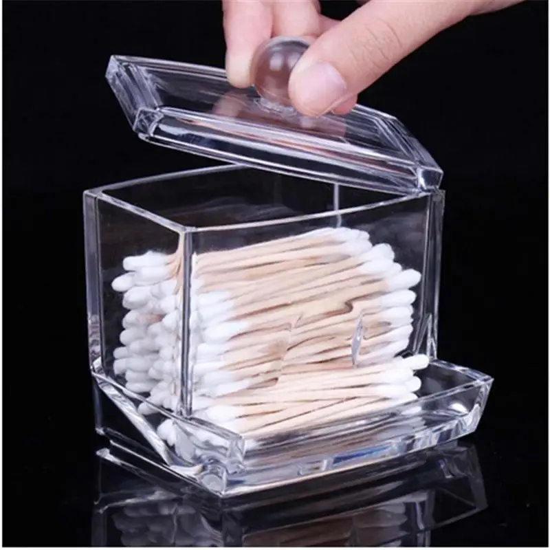DIY Clear Acrylic Makeup Storage Box Cotton Swab Organizer Cosmetic Holder Portable Swabs Stick Container | Дом и сад