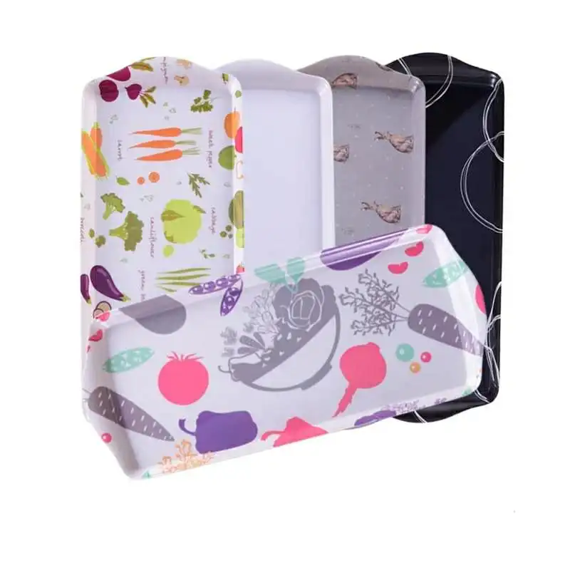 

1PC Plastic Serving Tray Rectangle Breakfast Snack Tray Bread Tea Cup Plate Cake Fruit Dish Home Decoration Kitchen Organizer