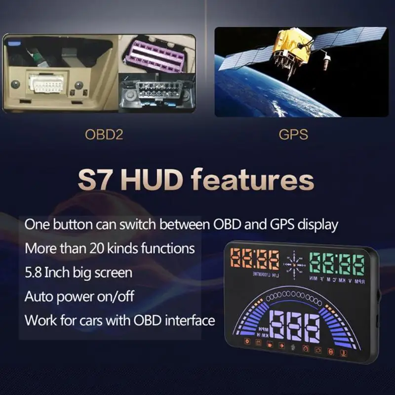 S7 5 &quotУниверсальный OBD2 автомобильный HUD GPS HD Head Up дисплей скорость RPM датчик