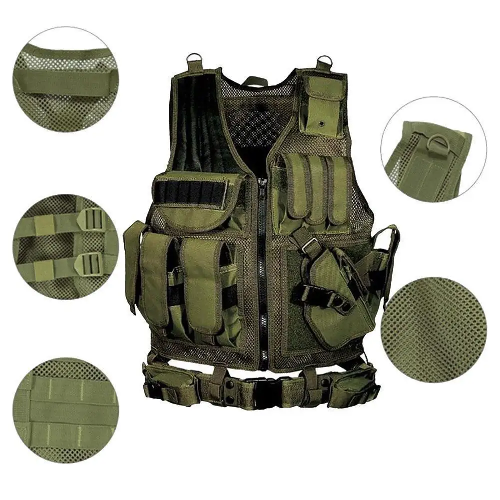 

None Hunting Vest 600D Oxford Tactical Swat Black Combat Vest Special Force Military Hunting shooting Gear with Holster
