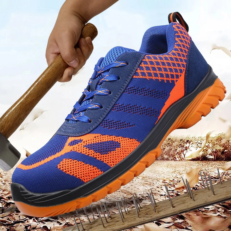 

Men's Indestructible Safety Shoes For Men Casual Work Steel Toe Sneakers Rubber Lightweight Breathable Leather Boots Man