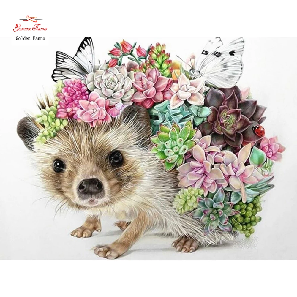 

Golden Panno Diamond Painting Animal Full Square Diamond Mosaic Sale Hedgehog Picture Of Rhinestones Flower Diamond Embroidery