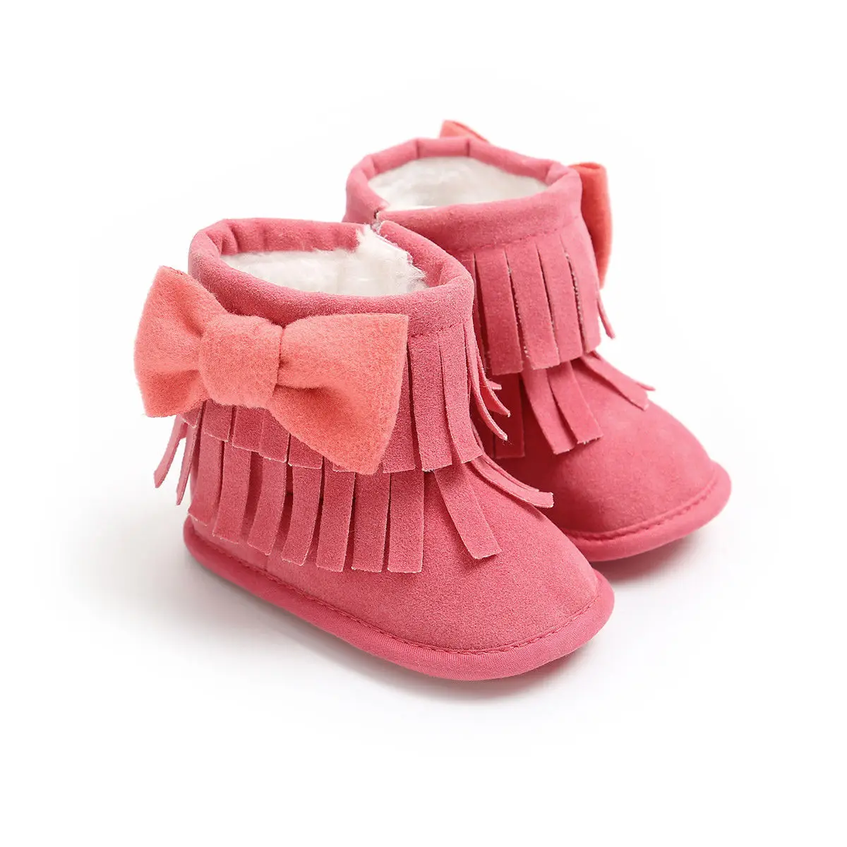 Для новорожденных теплые зимние сапоги для маленьких девочек кисточкой лук зимняя обувь для принцесс для маленьких девочек плюшевые меховые детская кроватка, туфли, ползунки