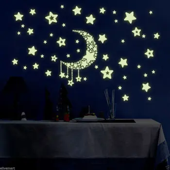 

Fluorescent Moon and Stars Wall Sticker Room Decoration For Living Room Bedroom