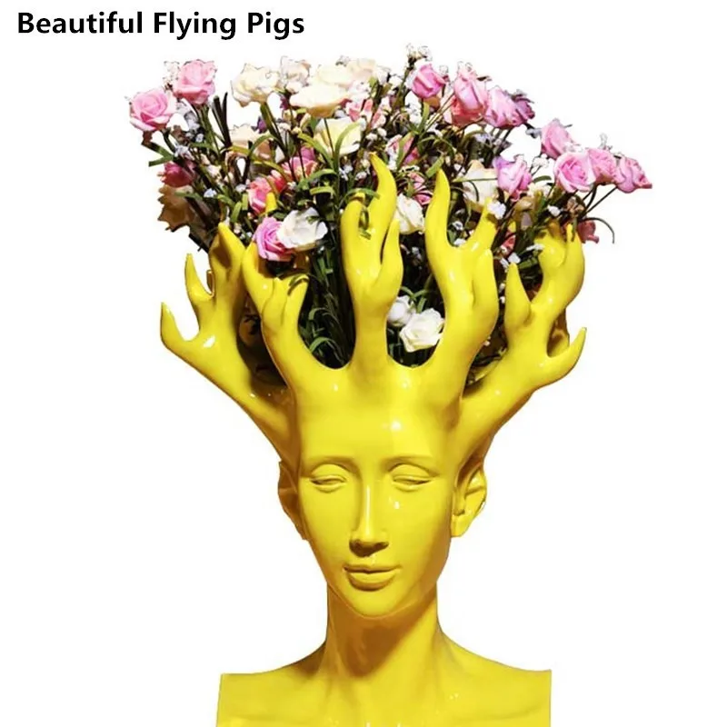

Home Decoration Creative Head Flower Vase Movie Picture Potted Home Decor Art Designer Flower Arrangement Wedding Gift WSHYUFEI