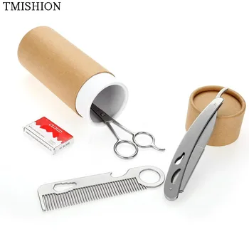 

TMISHION Men Shaving Brush Kit Mustache Beard Shaver Beard Comb Scissors Mustache Grooming Kit Mustache Care Tool