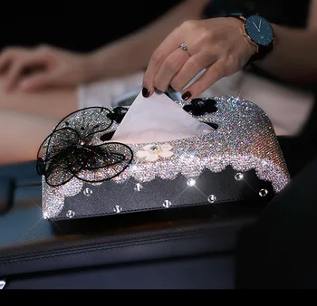 

High Quality Creative Cute Diamond Car Seat Tissue Box Block Type Car Napkin Box For Women Girl