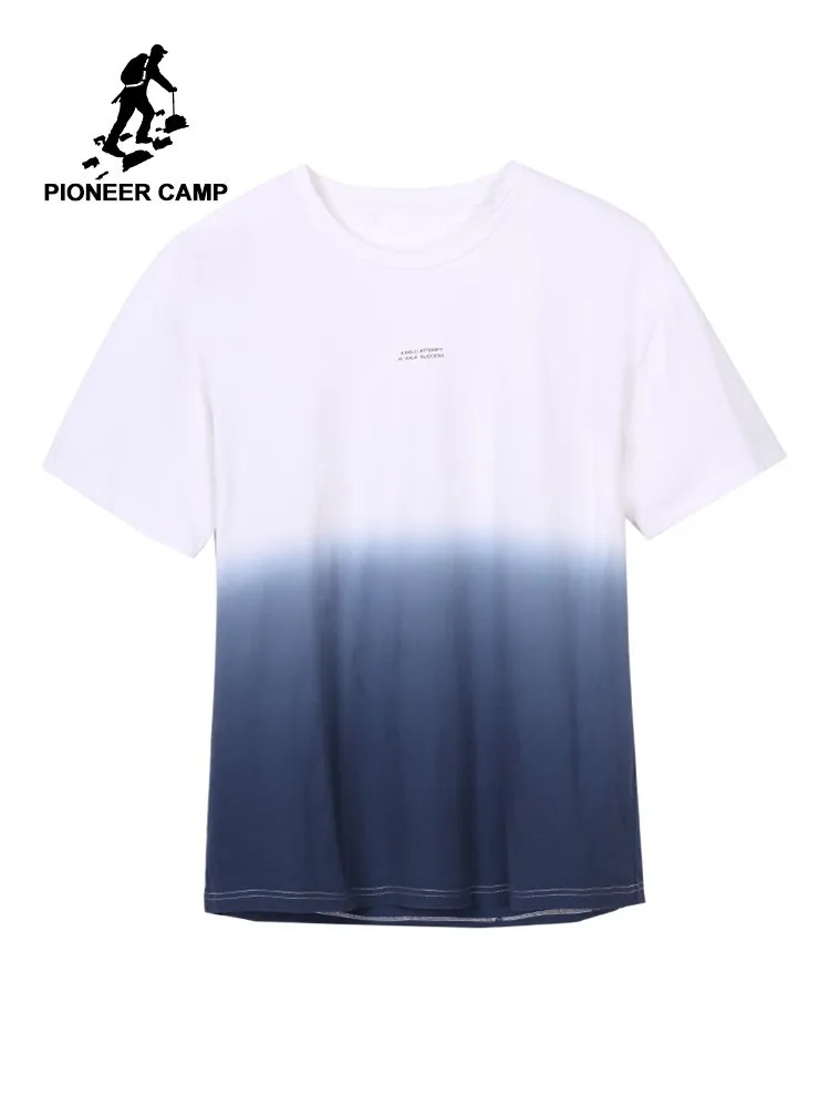 Pioneer Camp O-Neck Fashion Summer T-shirt Men Brand-clothing Short Sleeve Gradient 100% Cotton Male Tops