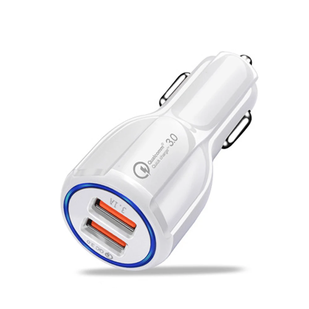 

TOENMAN Two QC3.0 Quick Mobile Phone Tablet Charger Car USB Fast Charger Dazzling Blue LED Power Light Two Color USB For Xiaomi