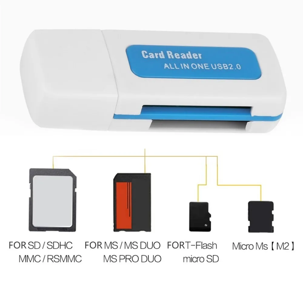 Портативный USB 2,0 4 в 1 памяти Устройство для чтения карт памяти для M2 для SD для SDHC DV микро для безопасной цифровой карты памяти Прямая