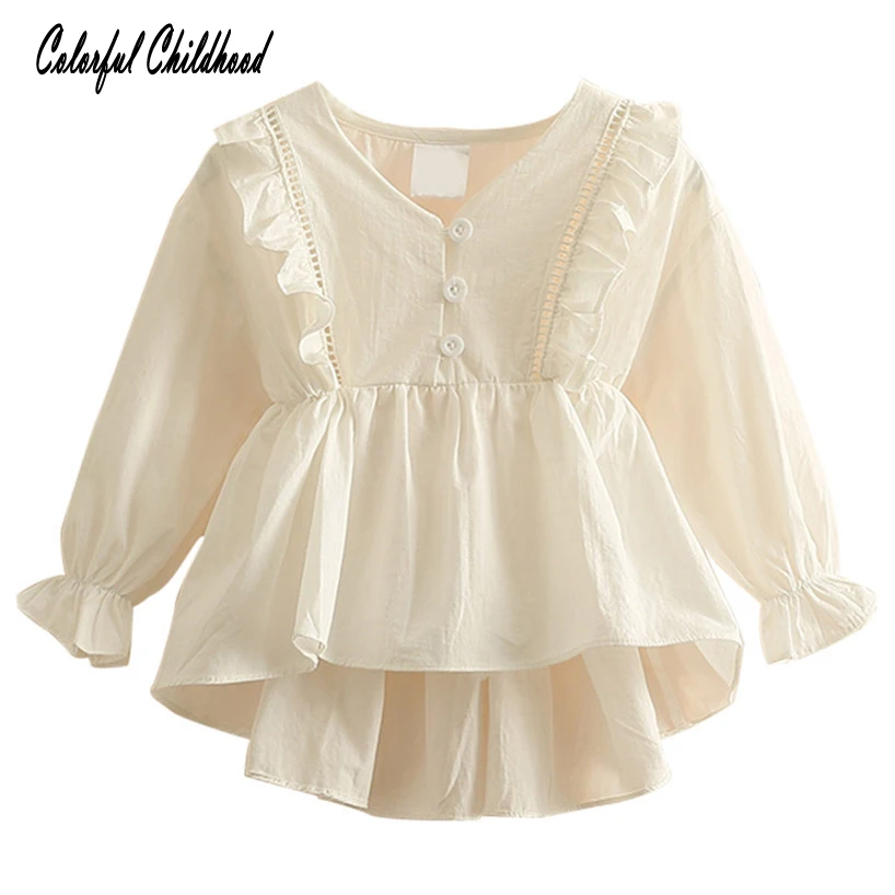 

Sweet girls blouse Spring summer 100% cotton ruffles lace kids shirt toddler baby girls tops children clothes