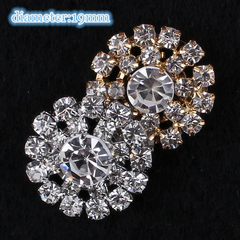 Wholesale 19mm Czech Crystal Rhinestone Button in Sliver or gold setting 100pcs/lot Freeshipping