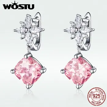 

WOSTU 2020 New Earring 100% Real 925 Sterling Silver Genuine Pink Romatic Sakura Drop Earring Engagement Gift For Women DAE075