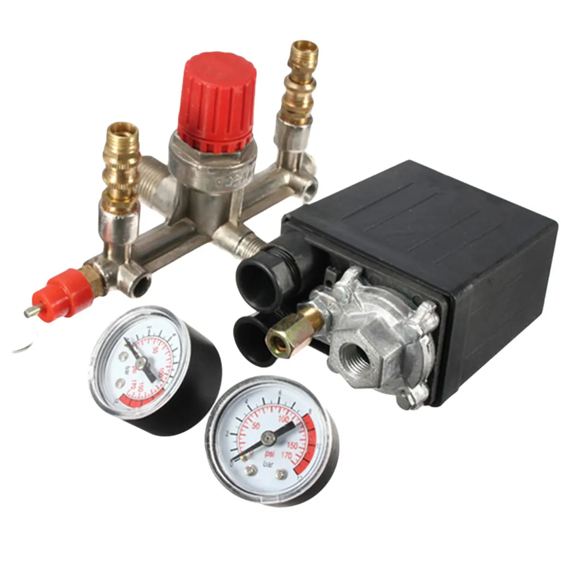 

Regulator Heavy Duty Air Compressor Pump Pressure Control Switch 4 Port Air Pump Control Valve 7.25-125 PSI with Gauge
