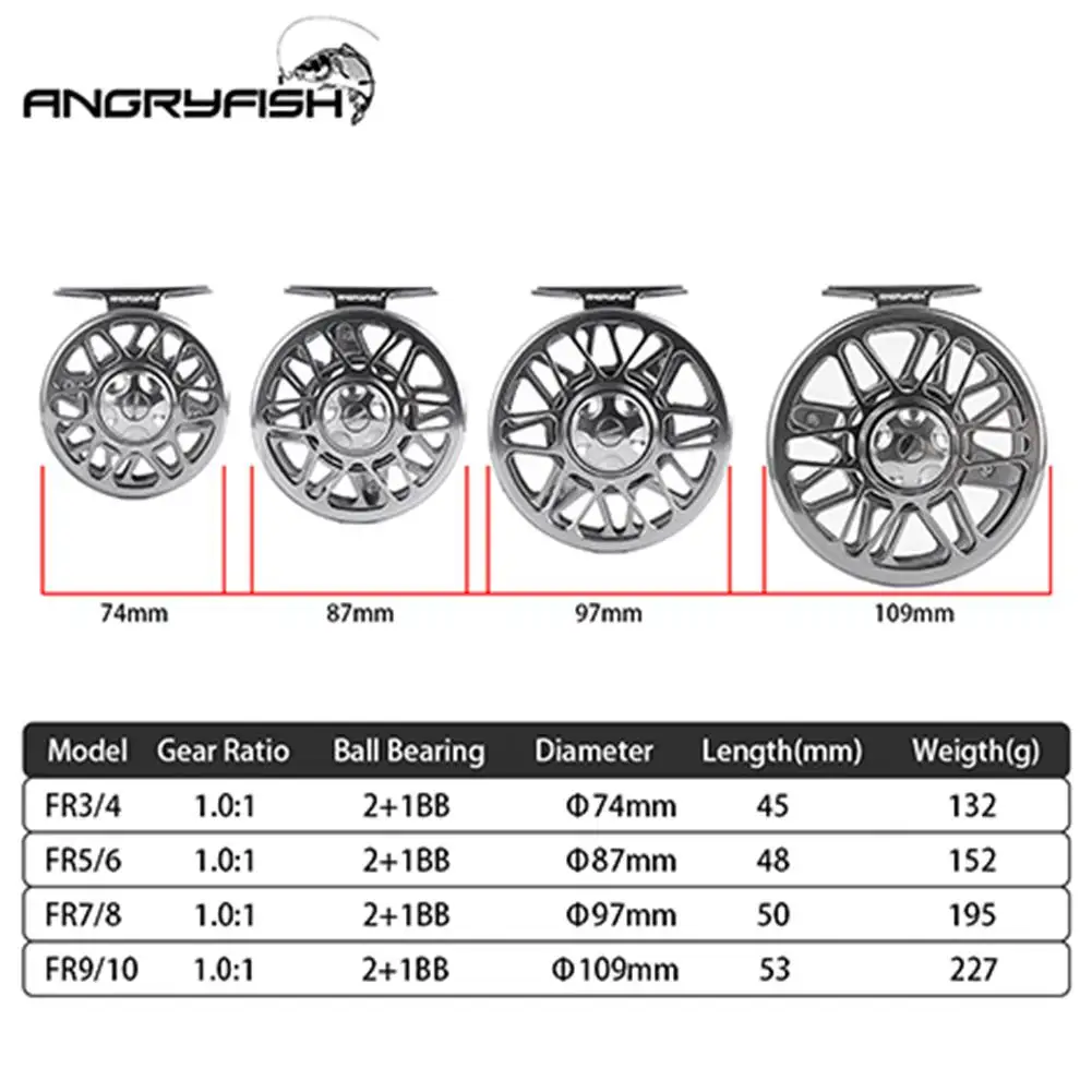 Angryfish 3/4 5/6 7/8 9/10 WT катушка для ловли нахлыстом из алюминиевого сплава 2 + 1BB 1 0: ручка